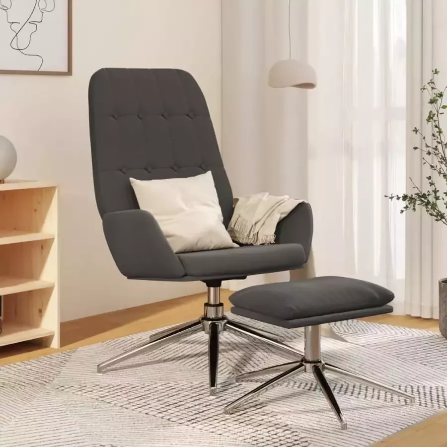 VidaXL Relax fauteuil met voetenbank donkergrijze microvezelstof