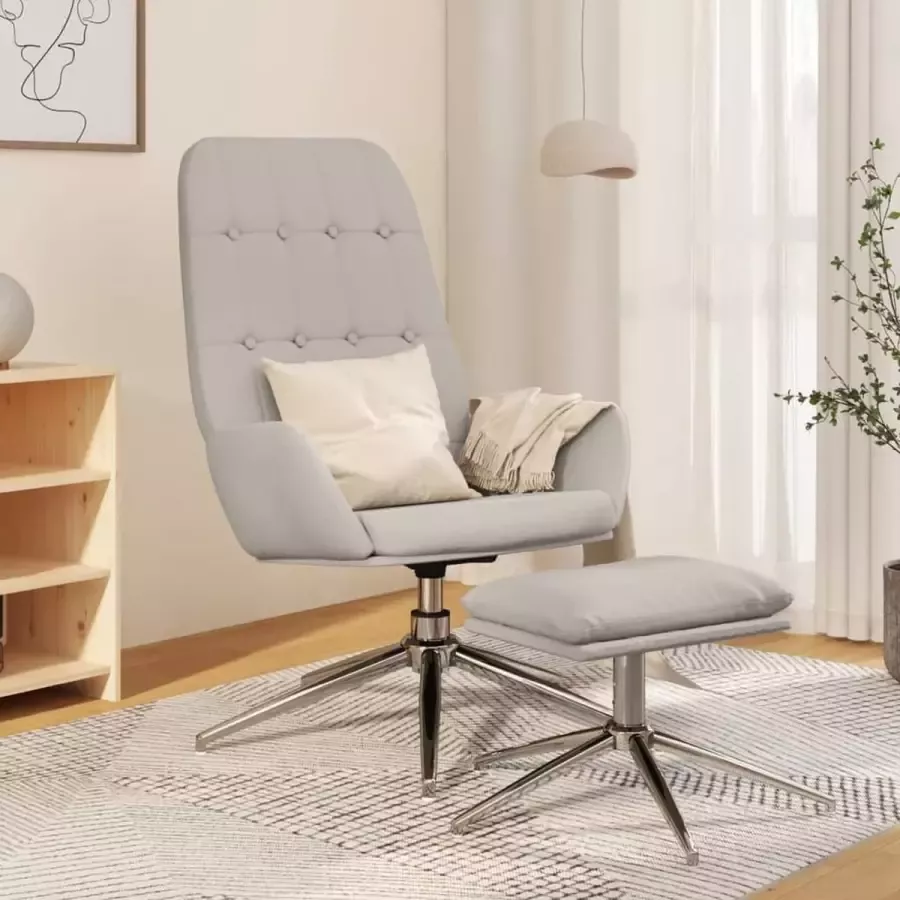 VidaXL Relax fauteuil met voetenbank lichtgrijze microvezelstof