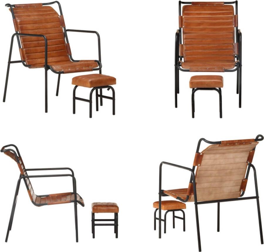 VidaXL Relaxfauteuil met voetenbankje echt leer bruin Relaxstoel Relaxstoelen Relaxfauteuil Relaxfauteuils