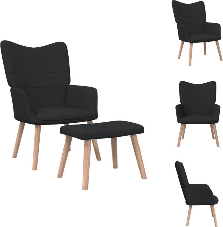 VidaXL Relaxstoel Met Voetenbank Relaxstoelen Met Voetenbanken Zetel Met Voetenbankje Zetels Met Voetenbankjes Relaxstoel met voetenbank stof zwart - Foto 3