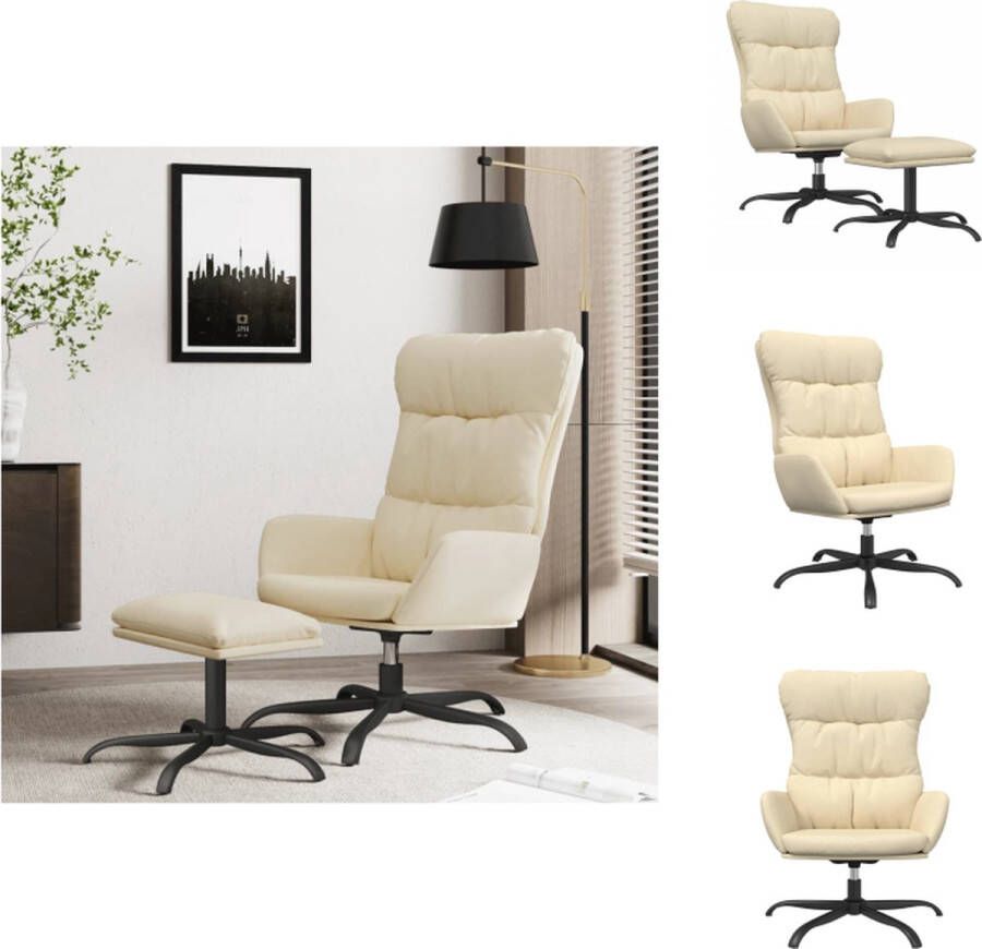 VidaXL Relaxstoel Met Voetenbank Relaxstoelen Met Voetenbanken Zetel Met Voetenbankje Relaxstoel met voetenbank stof crèmekleurig - Foto 2