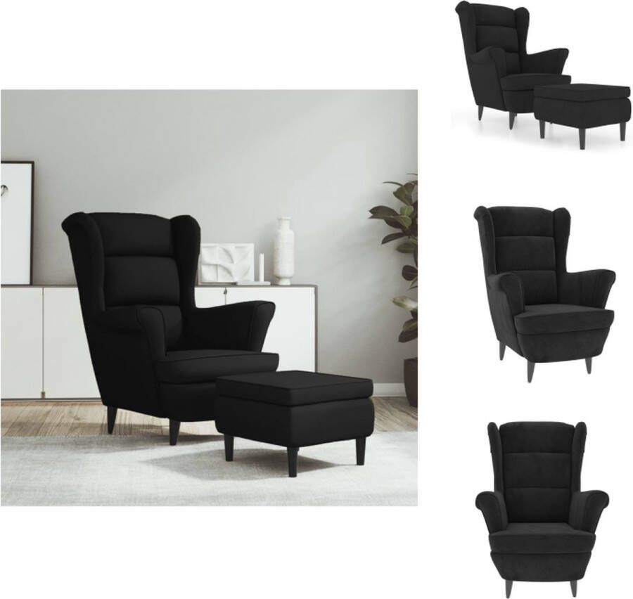 VidaXL Armstoel Armstoelen Fauteuil Ruststoel Fauteuil met voetenbank fluweel zwart - Foto 2