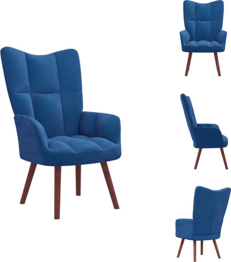 vidaXL Relaxstoel Blauw Fluweel 61.5x69x95.5 cm Blokpatroon Schuim Fauteuil