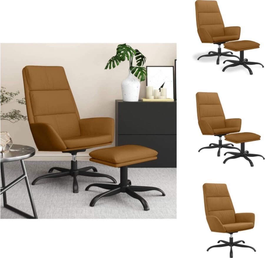 vidaXL Relaxstoel Bruin Fluweel 70x77x98 cm 360 graden draaibaar Inclusief voetenbank Fauteuil