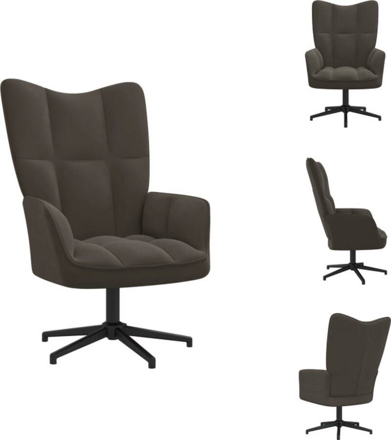 VidaXL Relaxstoel Chic Donkergrijs Fluweel 62x68x91 cm 360 graden draaibaar Fauteuil