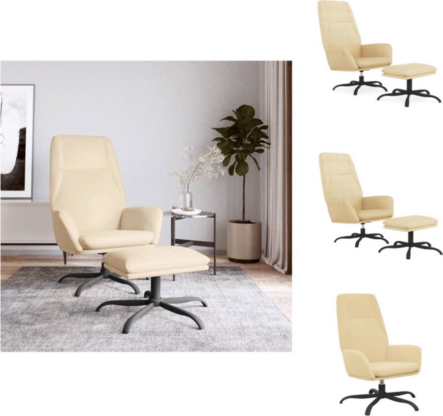 VidaXL Relaxstoel Crèmewit Fluwelen Voetenbank 70x77x94 cm 360 graden draaibaar Fauteuil