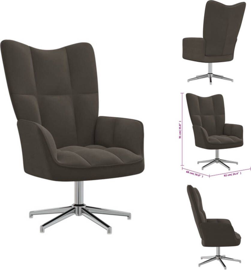 VidaXL Relaxstoel Donkergrijs 62x68x98cm Fluweel en Staal Fauteuil