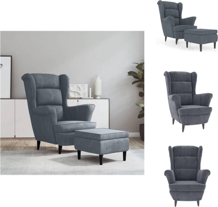 VidaXL Armstoel Armstoelen Fauteuil Ruststoel Fauteuil met voetenbank fluweel donkergrijs - Foto 2