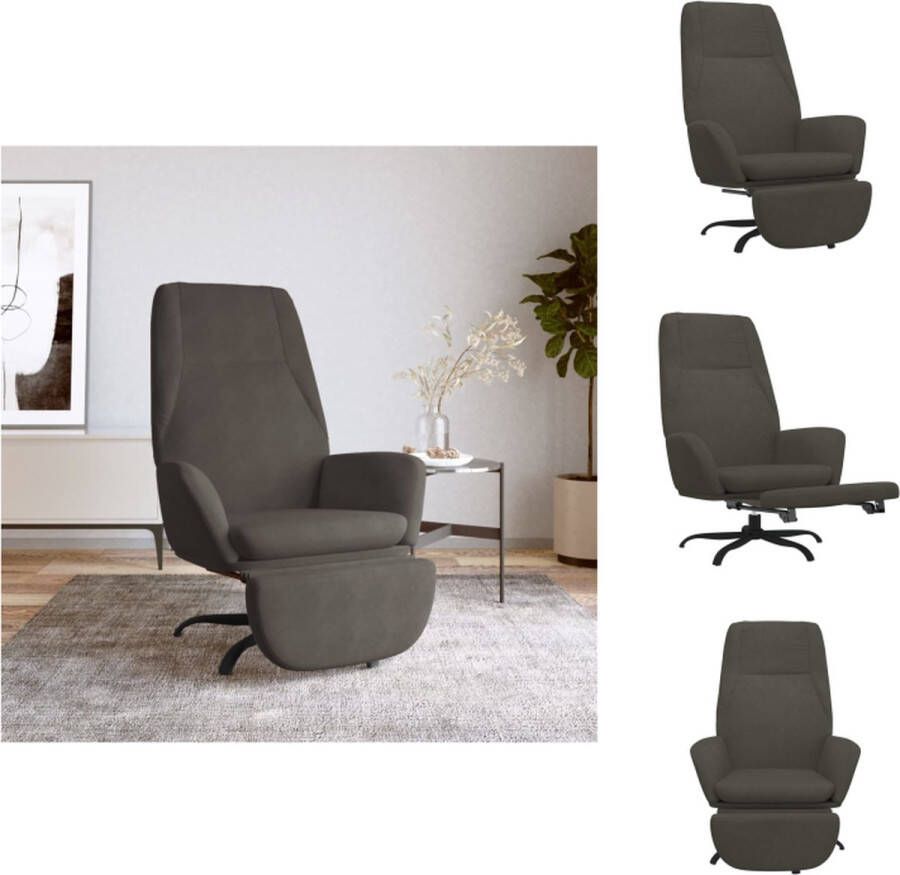 VidaXL Relaxstoel Donkergrijs Fluweel Stoel 70x77x94 cm Comfortabele en stabiele relaxstoel met voetenbank Fauteuil