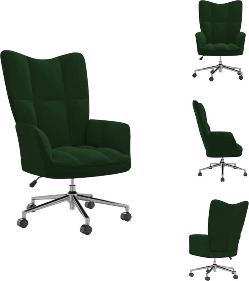 vidaXL Relaxstoel Donkergroen Fluwelen Bureau- en Woonkamerstoel Verstelbaar en Draaibaar Stalen Frame 61.5 x 69 x (94.5 102) cm Fauteuil