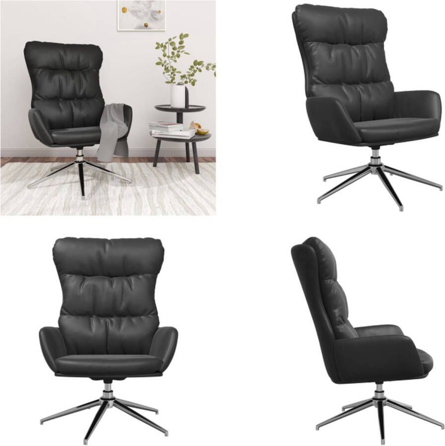 vidaXL Relaxstoel echt leer zwart Relaxstoel Relaxstoelen Fauteuil Relaxfauteuil