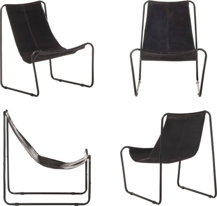VidaXL Relaxstoel echt leer zwart Relaxstoel Relaxstoelen Relaxfauteuil Relaxfauteuils