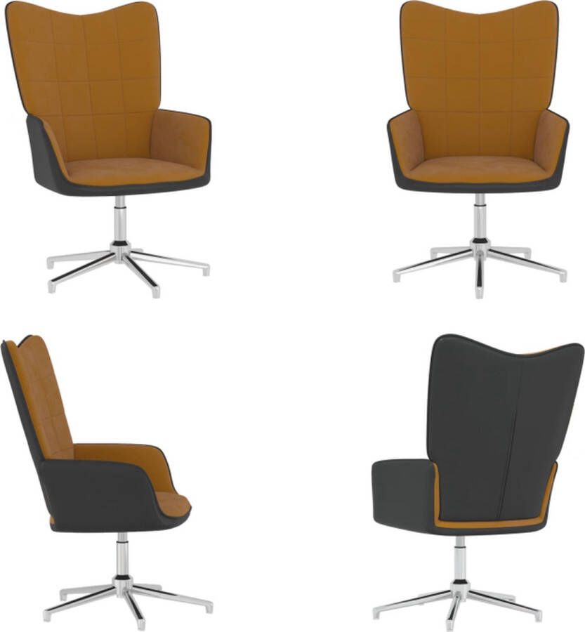 VidaXL Relaxstoel fluweel en PVC bruin Relaxstoel Relaxstoelen Fauteuil Fauteuils