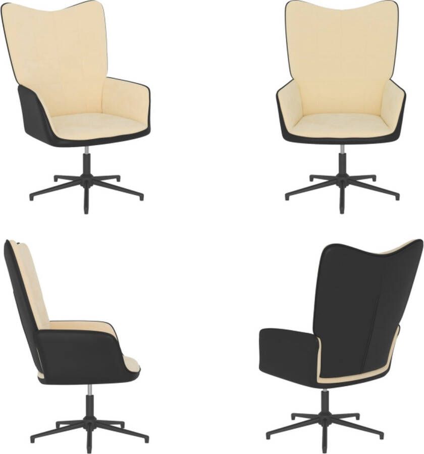 VidaXL Relaxstoel fluweel en PVC crèmewit Relaxstoel Relaxstoelen Fauteuil Fauteuils