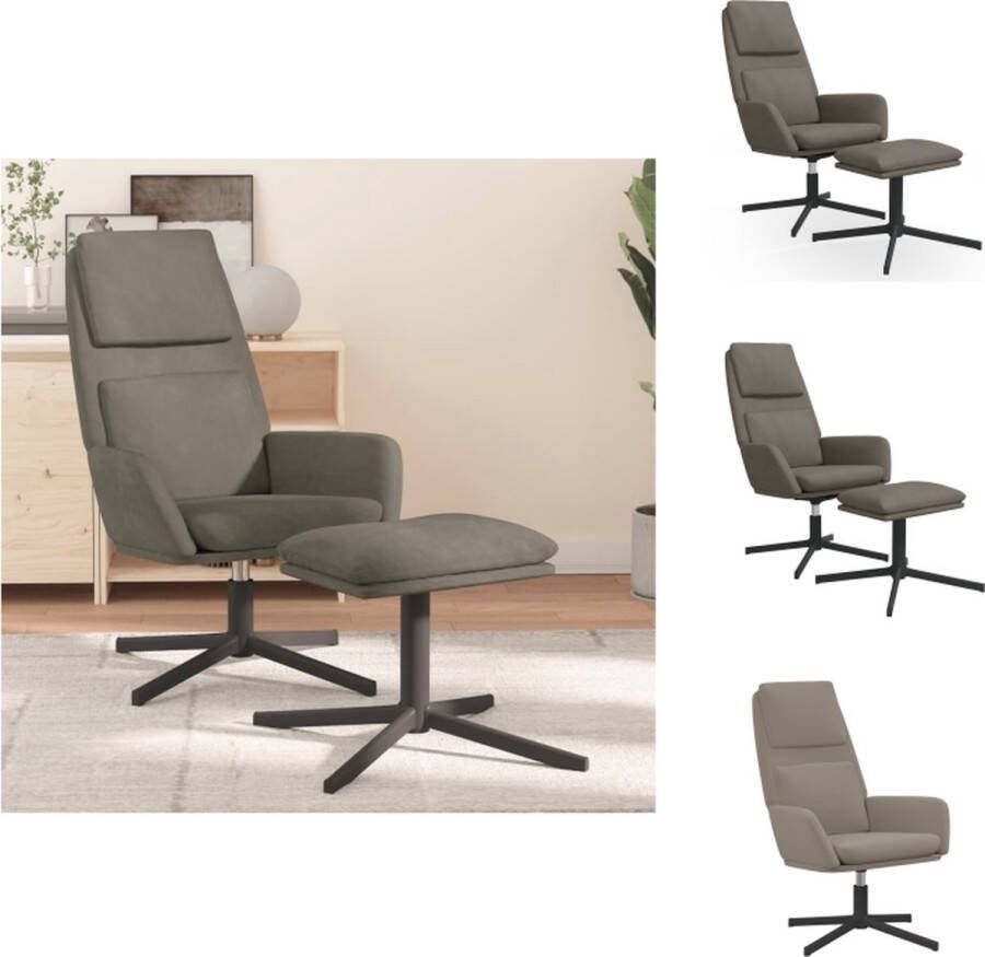 VidaXL Relaxstoel Fluweel Lichtgrijs 70x77x98 cm Stabiel frame Zeer comfortabel 360 graden draaibaar Inclusief voetenbank Fauteuil