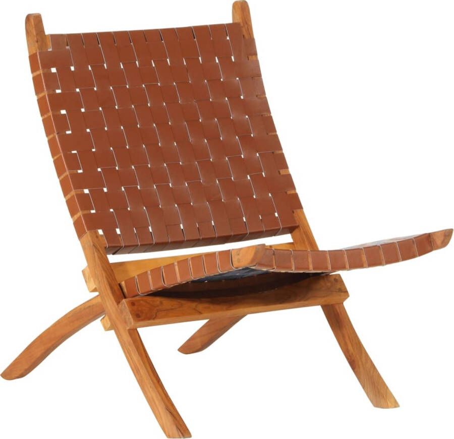 VidaXL -Relaxstoel-inklapbaar-echt-leer-bruin