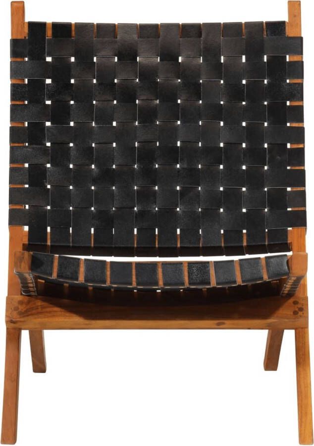 VidaXL -Relaxstoel-inklapbaar-echt-leer-zwart - Foto 4