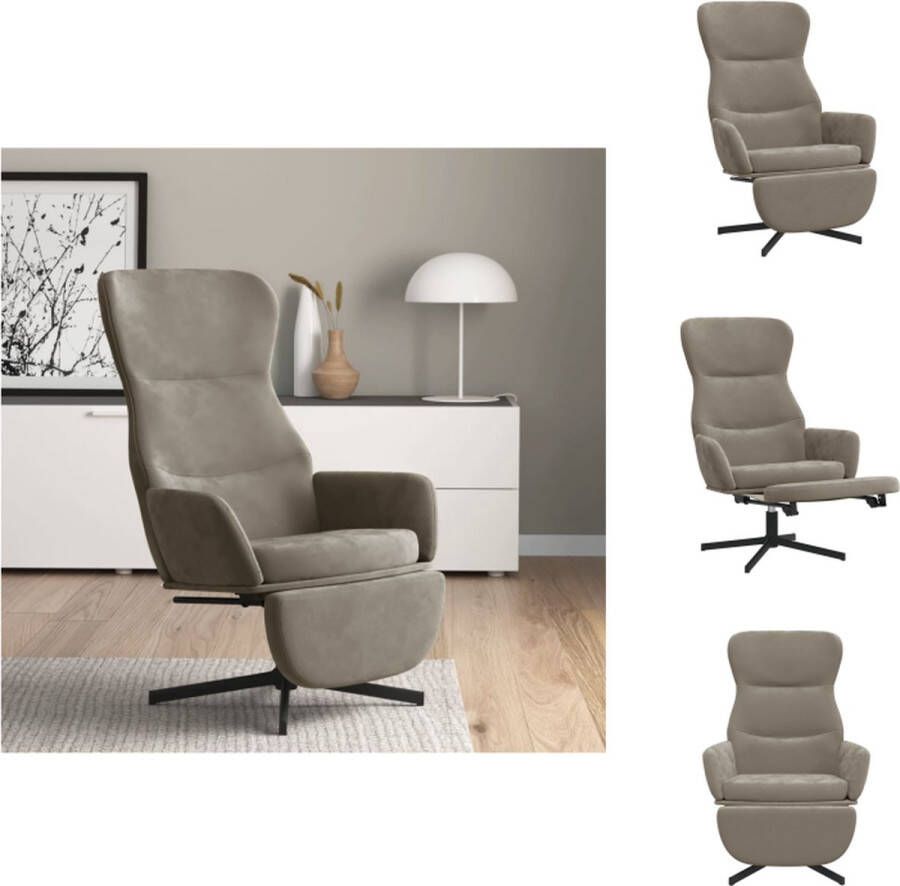 VidaXL Relaxstoel Lichtgrijs Fluweel 70 x 77 x 94 cm Inclusief voetenbank Fauteuil