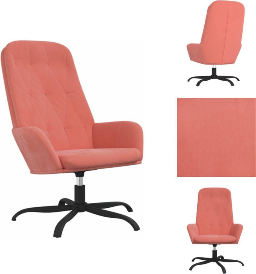 VidaXL Relaxstoel Luxe Fluweel Roze 70 x 77 x 98 cm 360 graden draaibaar Fauteuil