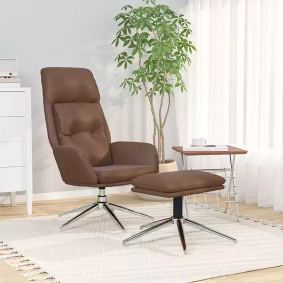VIDAXL Relaxstoel met voetenbank echt leer en kunstleer bruin - Foto 2