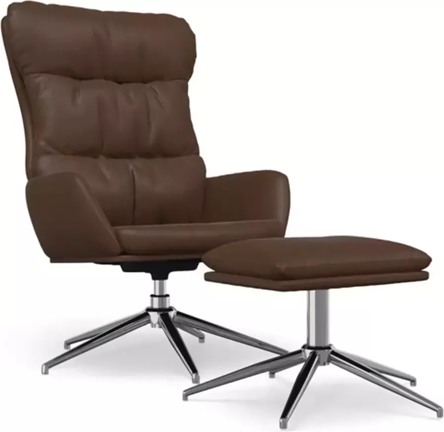 VidaXL Relaxstoel met voetenbank echt leer en kunstleer bruin - Foto 2