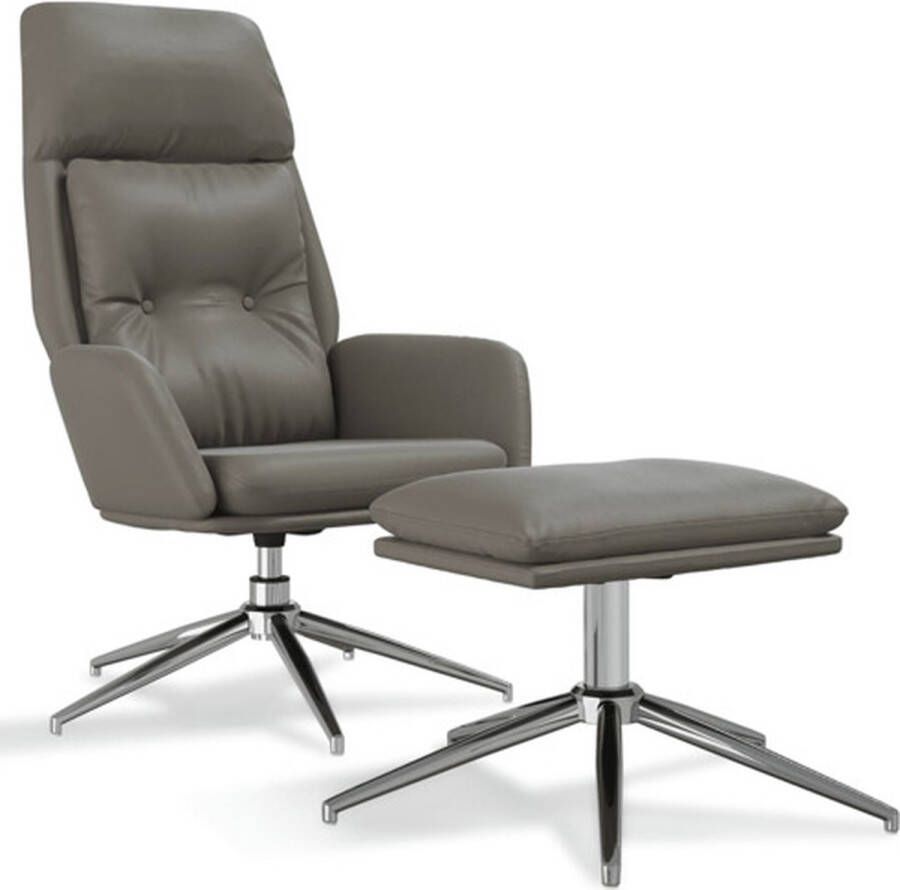 VIDAXL Relaxstoel met voetenbank echt leer en kunstleer grijs - Foto 2