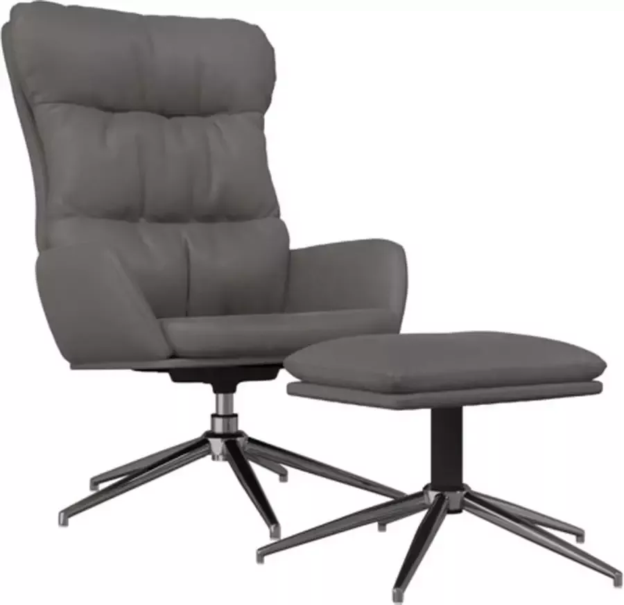 VidaXL Relaxstoel met voetenbank echt leer en kunstleer grijs - Foto 2