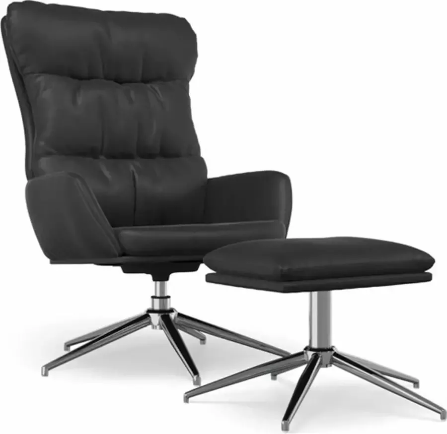 VIDAXL Relaxstoel met voetenbank echt leer en kunstleer zwart - Foto 2