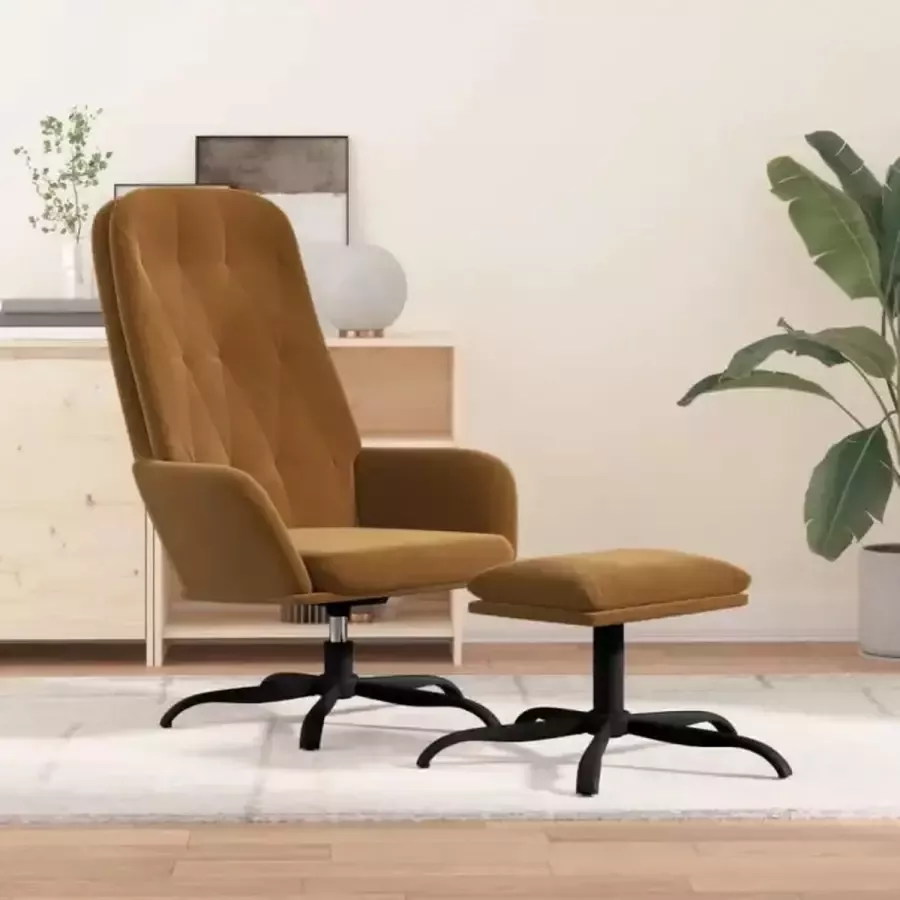 VidaXL Relaxstoel met voetenbank fluweel bruin - Foto 2