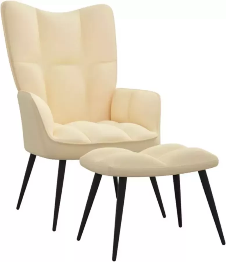 VIDAXL Relaxstoel met voetenbank fluweel crèmewit - Foto 1