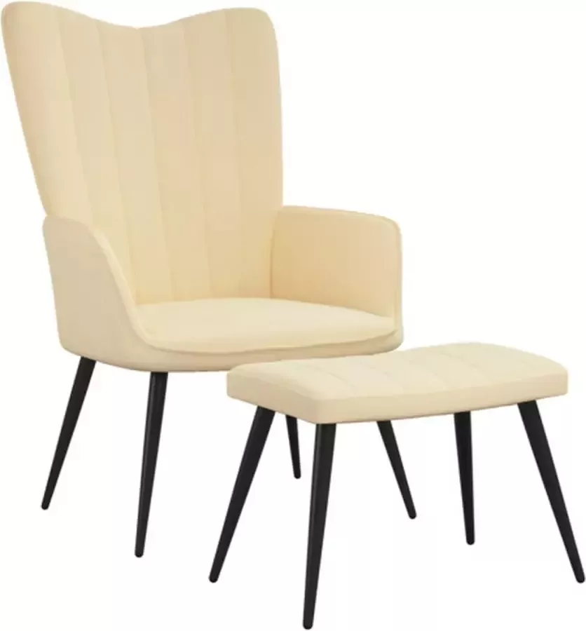 VidaXL Relaxstoel met voetenbank fluweel crèmewit - Foto 2