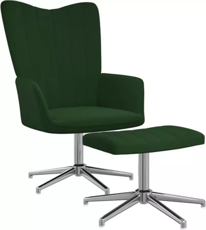 VidaXL Relaxstoel met voetenbank fluweel donkergroen - Foto 1