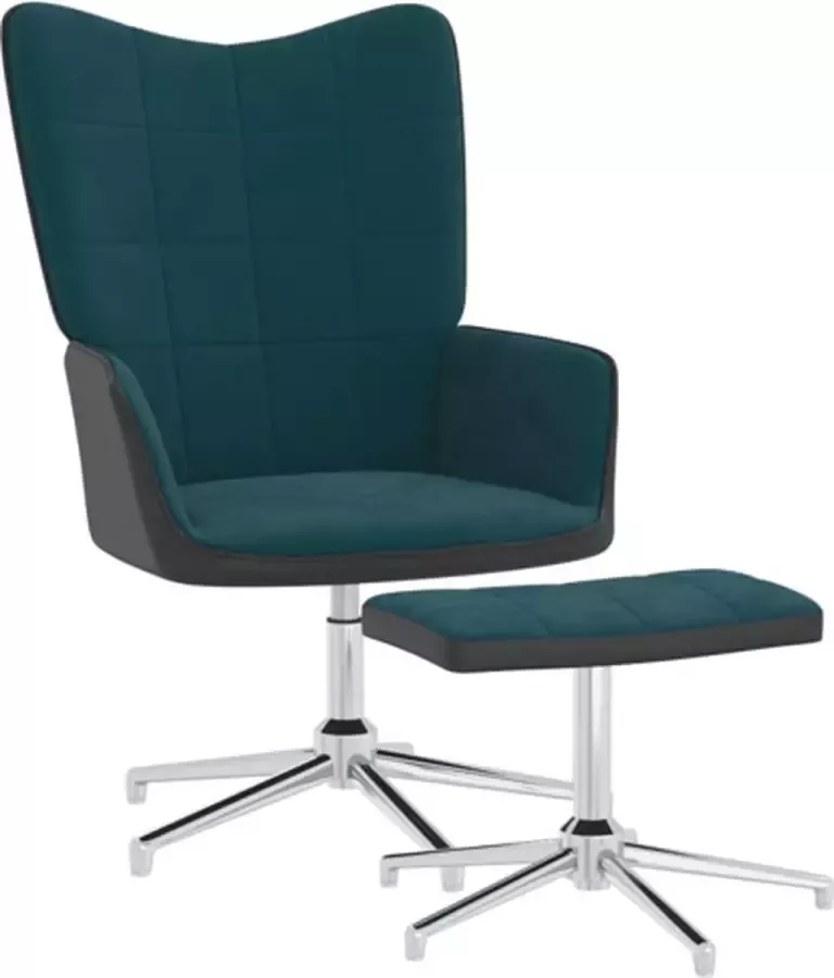 VIDAXL Relaxstoel met voetenbank fluweel en PVC blauw