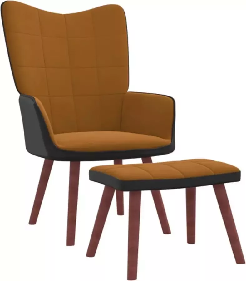 VIDAXL Relaxstoel met voetenbank fluweel en PVC bruin - Foto 2