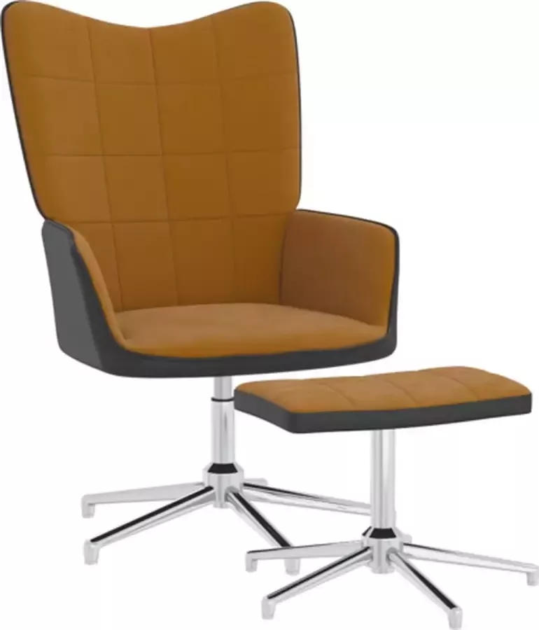 VIDAXL Relaxstoel met voetenbank fluweel en PVC bruin - Foto 3