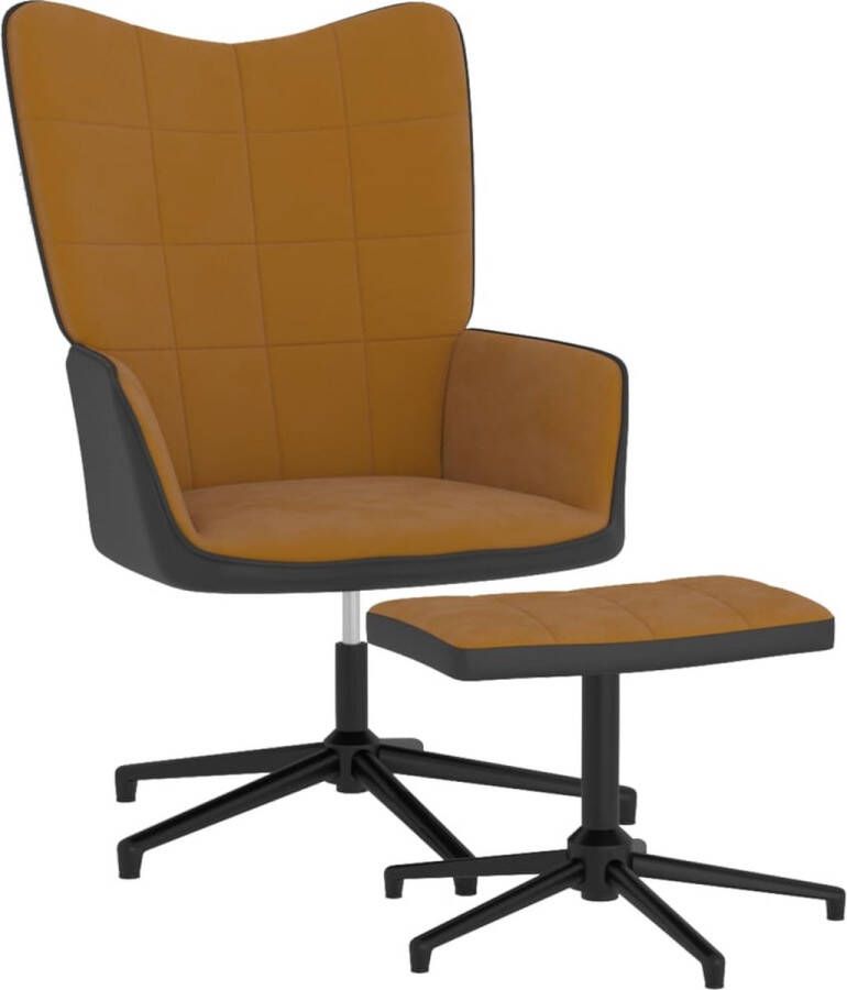 VIDAXL Relaxstoel met voetenbank fluweel en PVC bruin - Foto 2