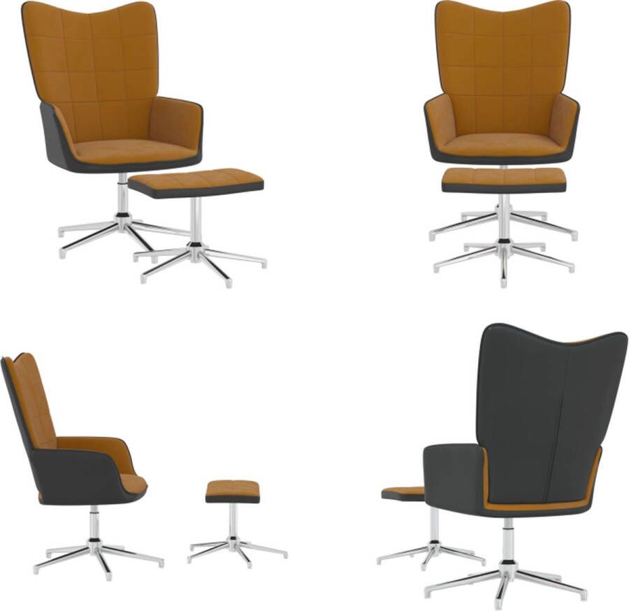 VidaXL Relaxstoel met voetenbank fluweel en PVC bruin Relaxstoel Met Voetenbank Relaxstoelen Met Voetenbanken Zetel Met Voetenbankje Zetels Met Voetenbankjes