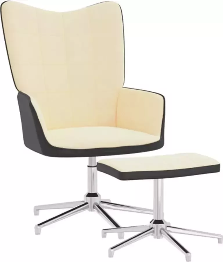 VidaXL Relaxstoel met voetenbank fluweel en PVC crèmewit - Foto 1