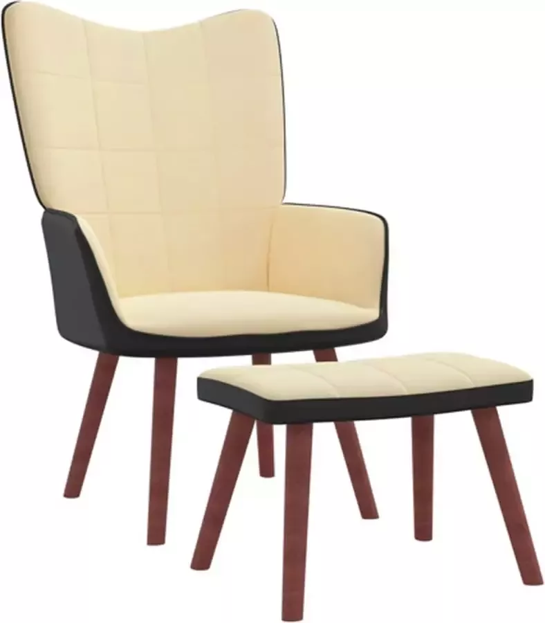 VIDAXL Relaxstoel met voetenbank fluweel en PVC crèmewit - Foto 2