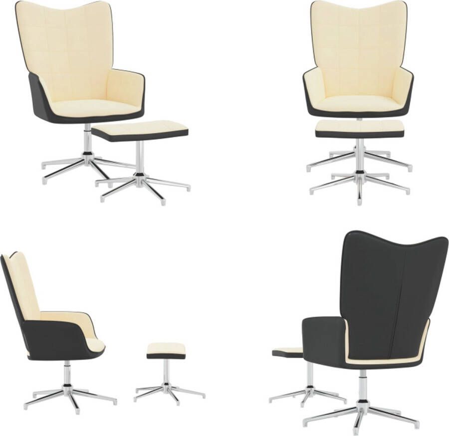 VidaXL Relaxstoel met voetenbank fluweel en PVC crèmewit Relaxstoel Met Voetenbank Relaxstoelen Met Voetenbanken Zetel Met Voetenbankje Zetels Met Voetenbankjes