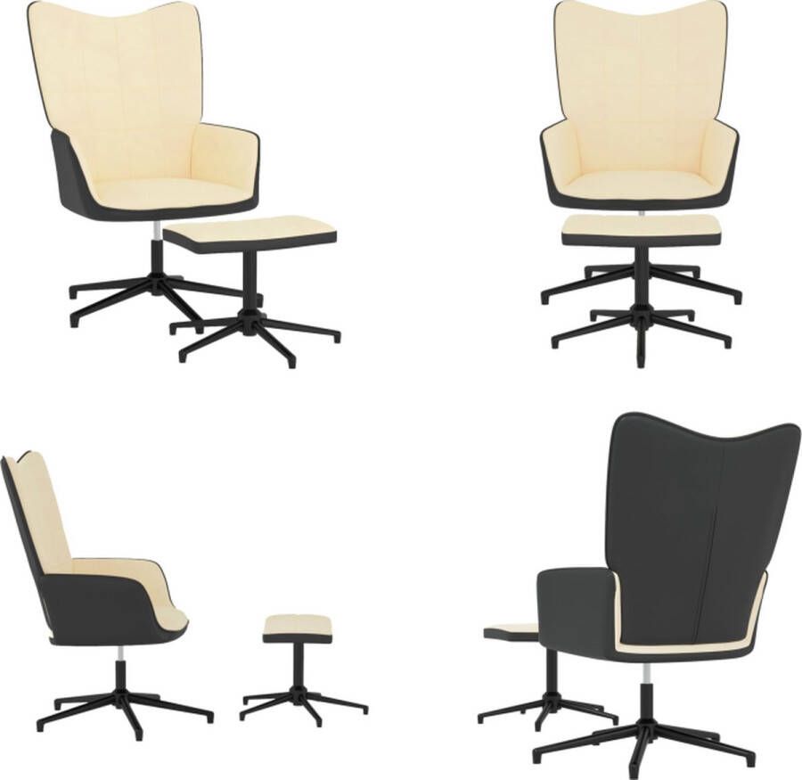 VidaXL Relaxstoel met voetenbank fluweel en PVC crèmewit Relaxstoel Met Voetenbank Relaxstoelen Met Voetenbanken Zetel Met Voetenbankje Zetels Met Voetenbankjes