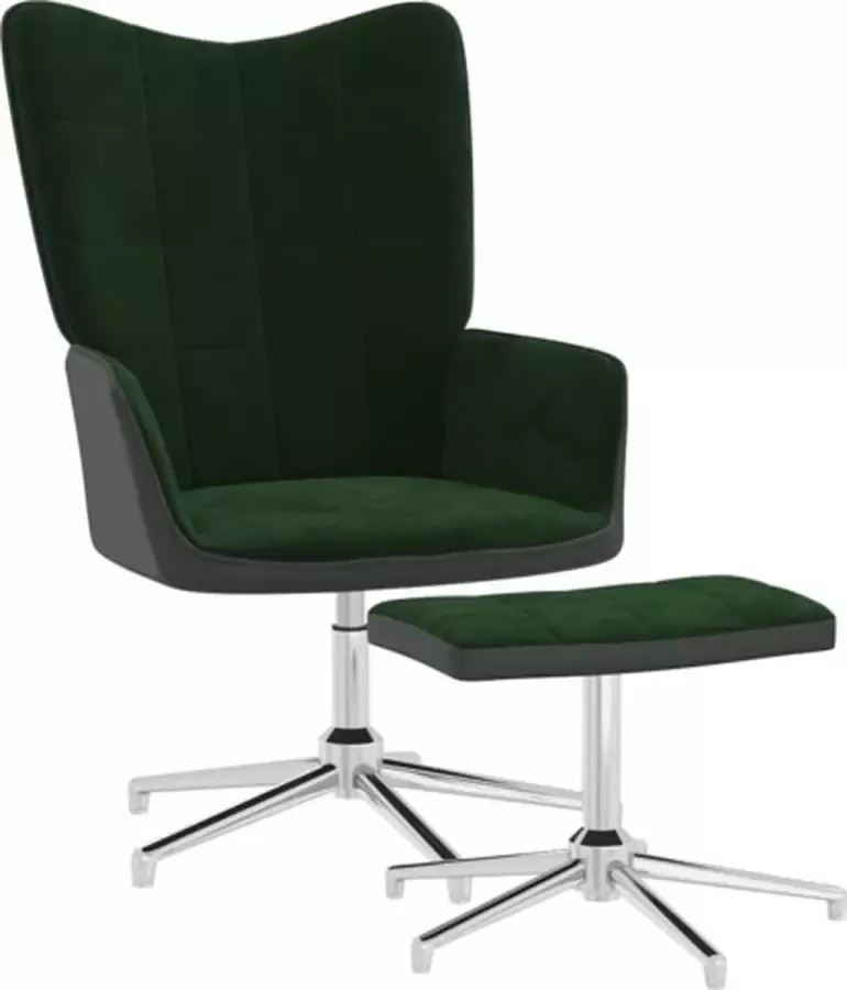 VIDAXL Relaxstoel met voetenbank fluweel en PVC donkergroen - Foto 1