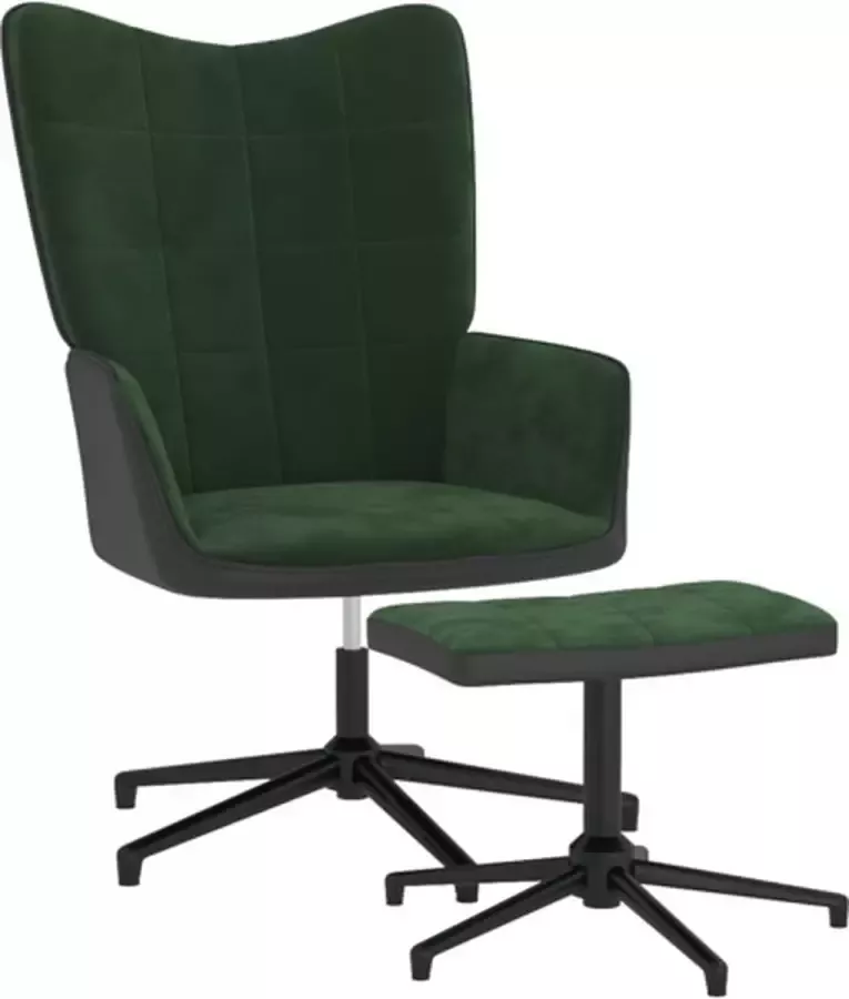VidaXL Relaxstoel met voetenbank fluweel en PVC donkergroen - Foto 1
