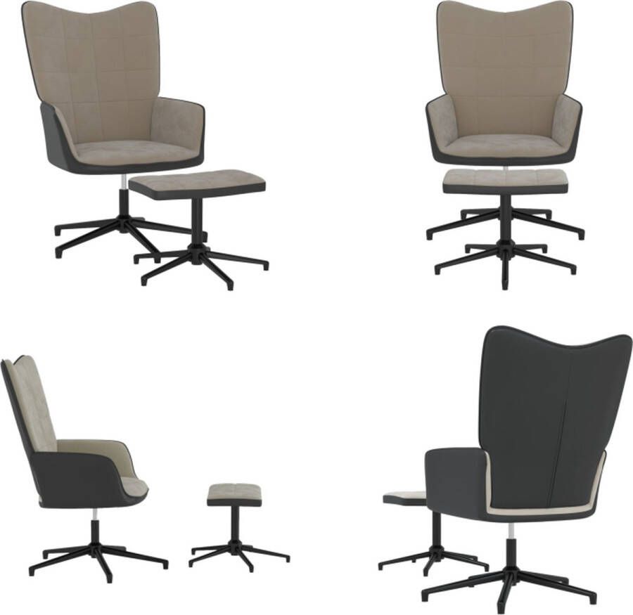 VidaXL Relaxstoel met voetenbank fluweel en PVC lichtgrijs Relaxstoel Met Voetenbank Relaxstoelen Met Voetenbanken Zetel Met Voetenbankje Zetels Met Voetenbankjes