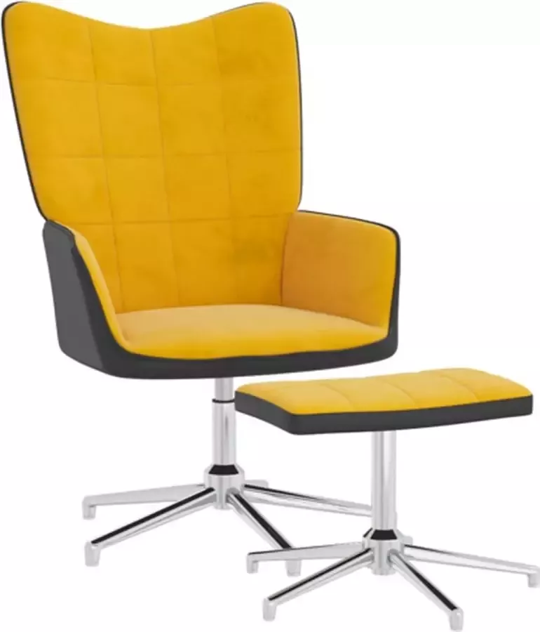 VIDAXL Relaxstoel met voetenbank fluweel en PVC mosterdgeel - Foto 3