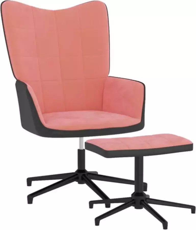 VIDAXL Relaxstoel met voetenbank fluweel en PVC roze - Foto 3