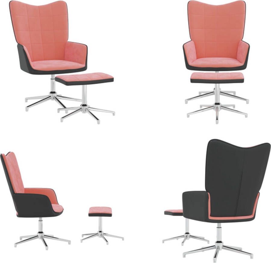 VidaXL Relaxstoel met voetenbank fluweel en PVC roze Relaxstoel Met Voetenbank Relaxstoelen Met Voetenbanken Zetel Met Voetenbankje Zetels Met Voetenbankjes