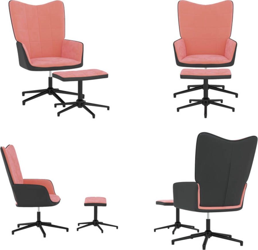 VidaXL Relaxstoel met voetenbank fluweel en PVC roze Relaxstoel Met Voetenbank Relaxstoelen Met Voetenbanken Zetel Met Voetenbankje Zetels Met Voetenbankjes