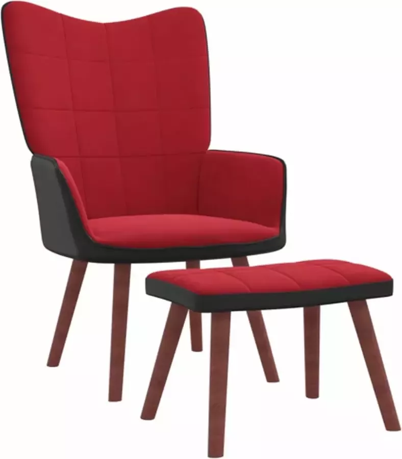 VIDAXL Relaxstoel met voetenbank fluweel en PVC wijnrood - Foto 2