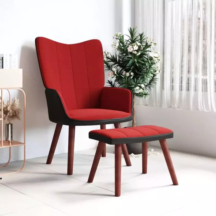 VIDAXL Relaxstoel met voetenbank fluweel en PVC wijnrood